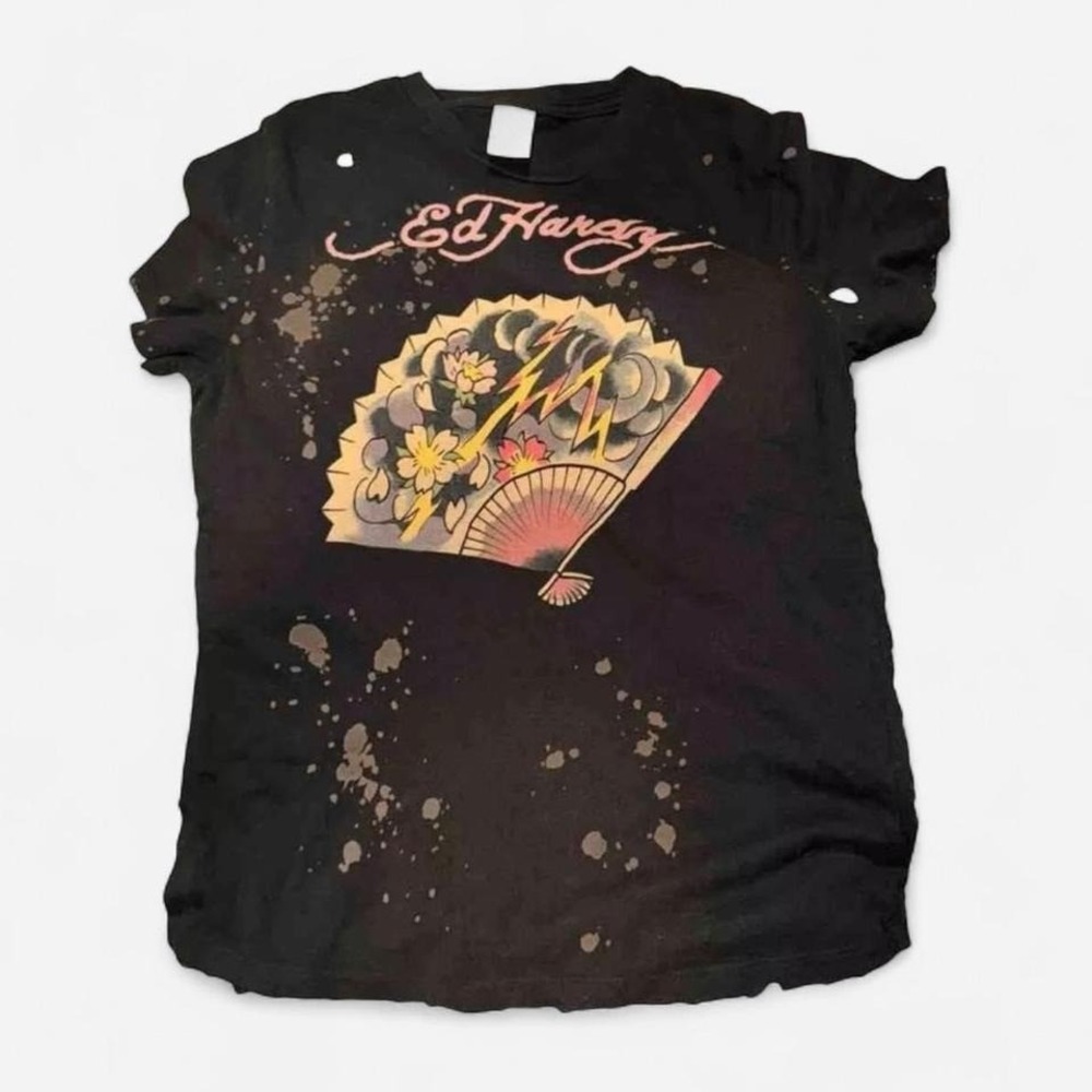 NWT! Ed Hardy Graphic T Shirt Tattoo Fan Lightning Bolt Sz S Y2K Vibes Grunge